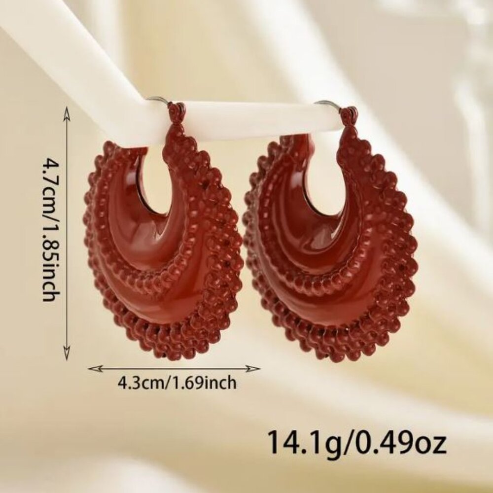 NEW Zendaiya Dark Red Lacquered Chunky Hoop Boho Earrings - Picture 4 of 4